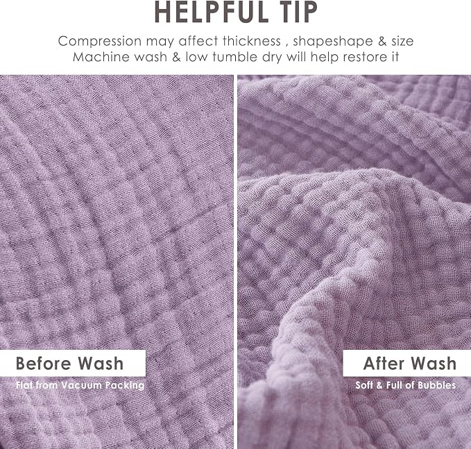 EMME Cotton Throw Blanket for Couch Soft Airy 4-Layer Muslin Bed Blankets Lightweight Breathable Blanket All Season Gauze Blanket, Lavender