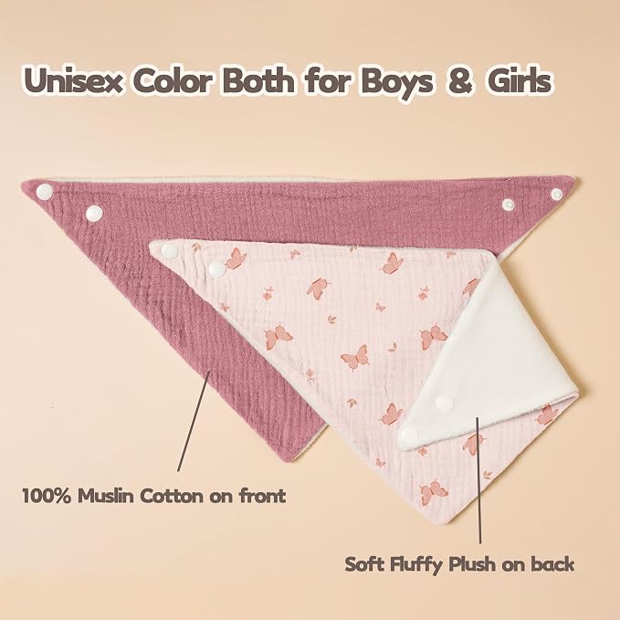 Susurration Muslin Baby Drool Bibs 6Pack Soft Triangular Adjustable Baby Bandana Bibs for Unisex Baby Girls & Boys