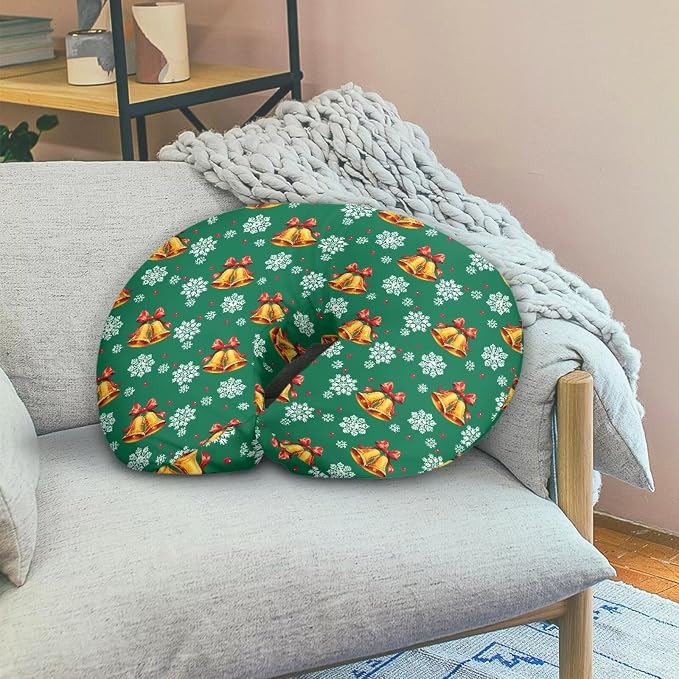 Christmas Bells Snowflake Nursing Pillow Cover with Hidden Zipper Skin-Friendly Dustproof Baby Nursing Pillowcase for Bottle & Breastfeeding Pillows, Red Christmas Decor