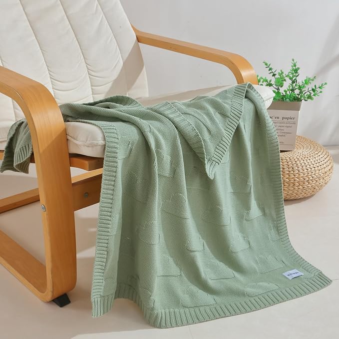 Baby Swaddle Blanket - 30x40 Inches,100% Luxury Cotton Knit, Breathable Swaddle, Soft Warm Swaddle Receiving Blanket for Newborns Infants & Toddlers(Sage Green)
