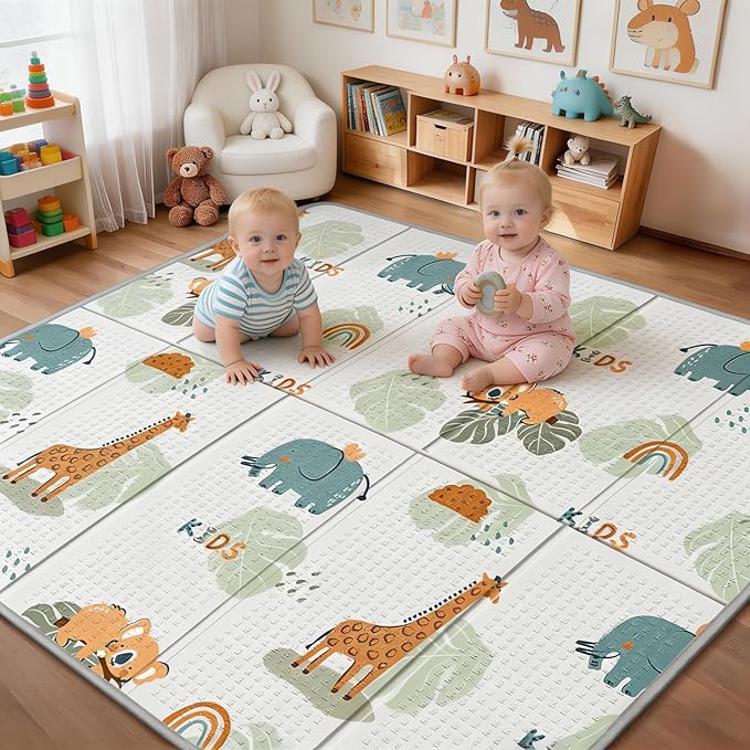 Foldable Baby Play Mat for Floor, PIGLOG 79x71 Extra Large Crawiling Play Mat for Babies, Waterproof & Portable Tummy Time and Non-Toxic Soft Foam Playmat for Infants, Toddlers