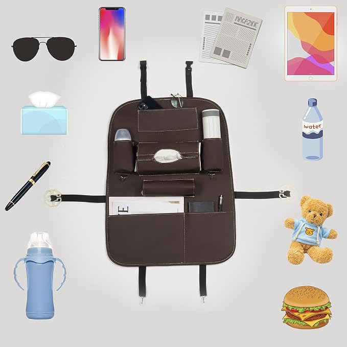 Backseat Car Organizer, PU Leather Kick Mats Back Seat Organizers Protector with Touch Screen Tablet Holder, Universal Car Back Seat Organizer for Kids with Storage Bag Holder