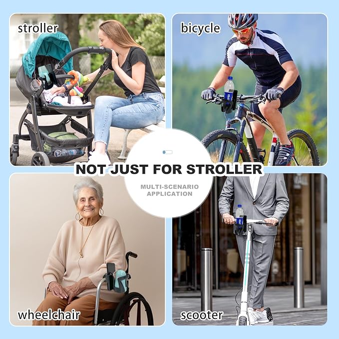 Universal Walker Cup Holder, 2-in-1 Bike Cup Holder, 360° Rotatable Caliber Designed Bottle Holder for Stroller, Wheelchair, Walker, Scooter, Uppababy Doona Graco Nuna Stroller Accessories