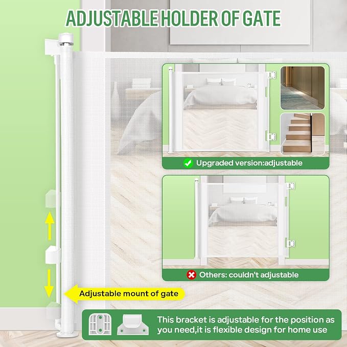Retractable Baby Gate, Extra Wide Safety Kids or Pets Gate, 33” Tall, Extends to 71” Wide, Mesh Safety Dog Gate for Stairs, Indoor, Outdoor, Doorways, Hallways