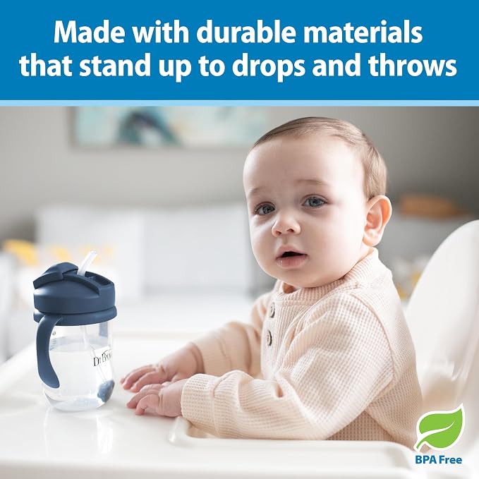 Dr. Brown's Milestones Baby's First Straw Cup, Training Cup with Weighted Straw, 9 oz/270 mL, BPA-free, 6m+, Dark Blue, 12-Pack