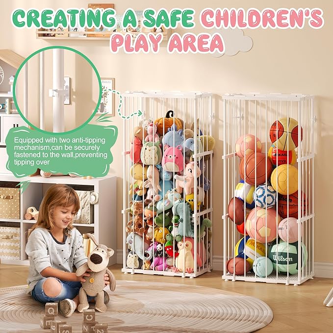 Large Metal Stuffed Animal Storage Zoo, Metal Stuffed Animal Holder Organizer with Elastic Cord, Space-Saving Toy Storage for Nursery, Playroom & Bedroom, White