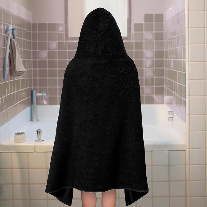 ORIGINAL KIDS Hooded Bath Towel Wrap - 2 Pack - Ultra Soft 100% Cotton Terry Large Oversized Hooded Kids Towel - Shower Pool Beach - 579 GSM Absorbent Quick Dry Plush Gift - 30 x 54 - Black