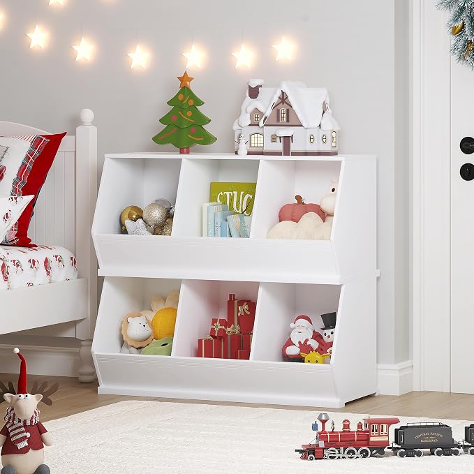 UTEX Stackable Toy Storage Cabinet, Wooden Cubby Organizer, White Shelf for Playroom, Bedroom, Living Room, Nursery, 3 Cubes