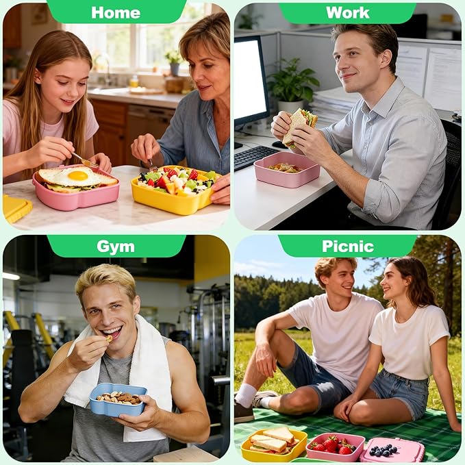 2 Pack Silicone Sandwich Container, Reusable Sandwich Bento Box with Lid for Lunch Fruit Snacks Bread, Colored Toast Shaped Container, Silicone Snack Containers for Office Picnic Travel Meal Prep