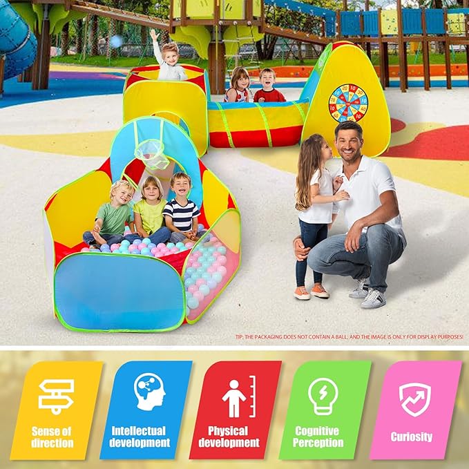 5Pcs Kids Play Tent and Play Tunnel,Ball Pit for Toddler Baby,Foldable Pop Up Tents with Carry Bag,Indoor Outdoor Playhouse with Crawling Toys,Boys and Girls Best Birthday Gifts