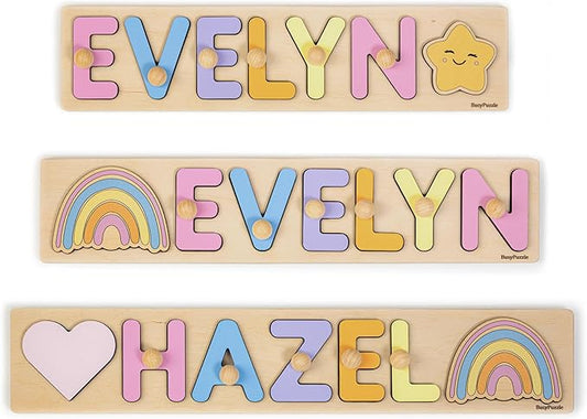 Personalized Name Puzzle Montessori Toys Nursery Decor Customized Puzzle Educational Toy for a 1 Year Old Gifts Kids Name Sign for Nursery Easter Present for Baby (Princess)