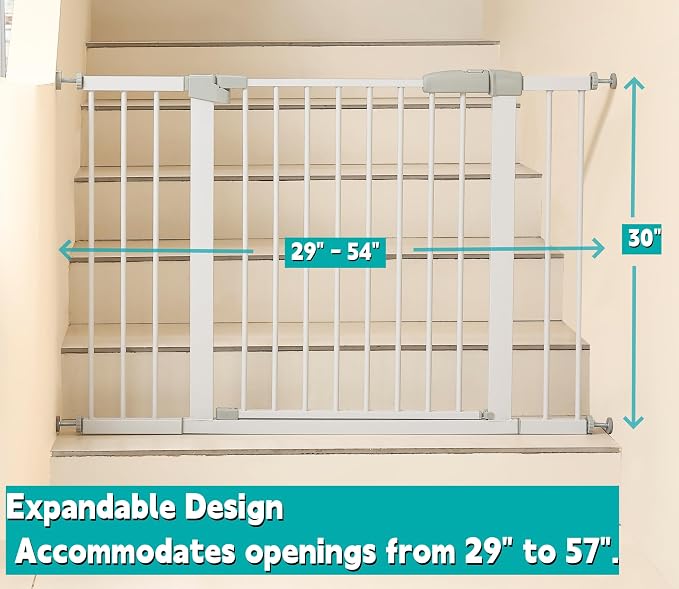 44.72"-46.89" Baby and Pet Safety Gate, 30" Tall Metal Walk-Thru Gate for Doorways & Stairs, Easy One-Hand Open, Dual Lock, Extensions & Wall Mounts Included (Gray, 29"-46" W x 30.5“H)