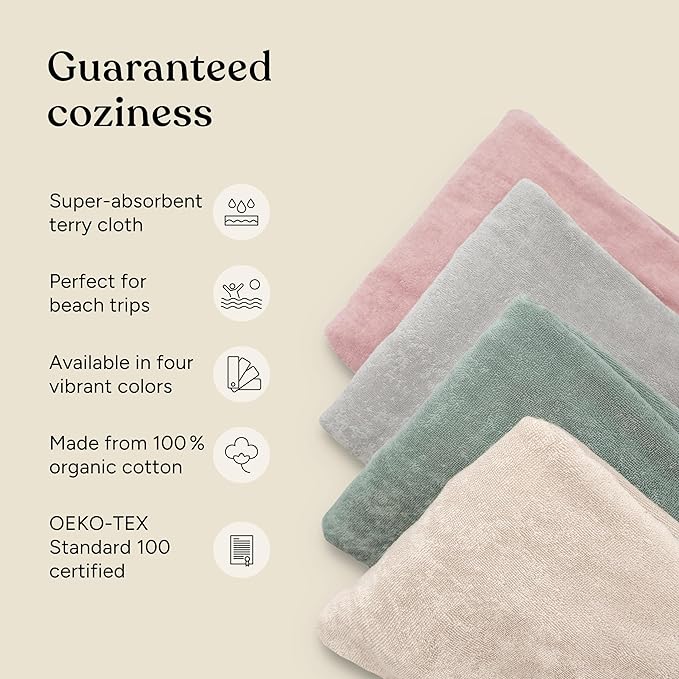 Ehrenkind® Kids Hooded Towel Poncho - 100% Organic Cotton Bathrobe for Boys & Girls, Soft & Absorbent Terry, Oeko-TEX Certified, One Size Beige, Perfect for Bath, Pool & Beach