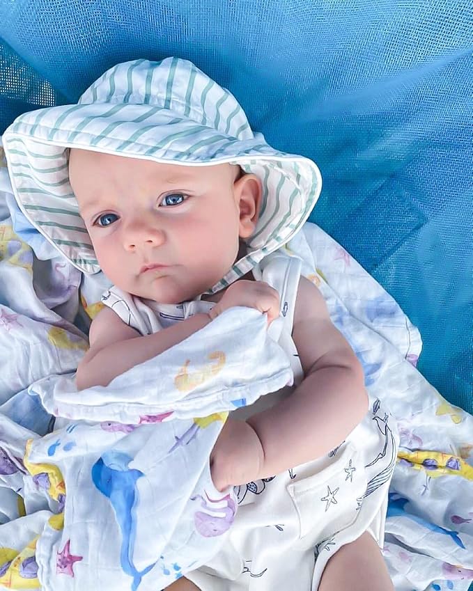 immispace - Ultra Soft Swaddle Blanket | Muslin Blankets for Girls & Boys | Newborns & Infants Gifts | 30% Organic Cotton + 70% Rayon | Large 47" x 47" | Machine Washable (Undersea)