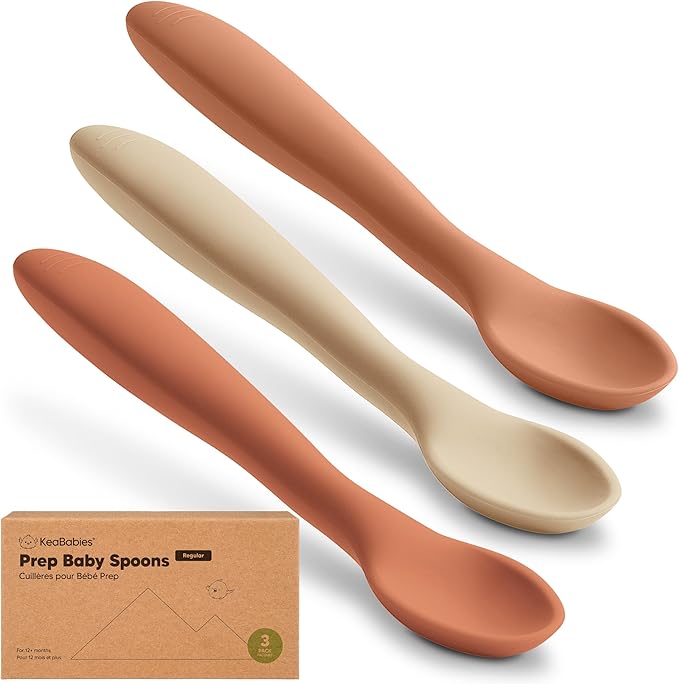 KeaBabies Silicone Baby Spoons, Self Feeding 6-12 months - 3-Pack Baby Weaning Eating Utensils,Toddler First Food Training Spoon,Infant,Kids Feeding Supplies Essential Set,Dishwasher-safe (Terracotta)