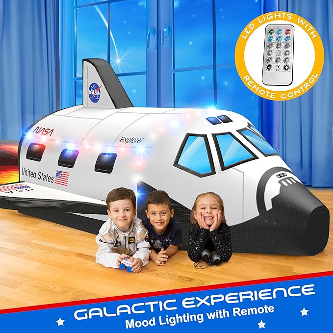 W&O Space Explorer Aerodome with LED Lights & Blast-Off Button ??Inflates in Seconds to Create an Immersive Space Adventure for Kids Ages 3-12 ??Inflatable Rocket Ship Tent (Fan Not Included)