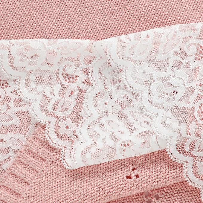 Hadetoto Cotton Lace Knit Baby Blankets, Super Soft Lightweight Crib Blanket for Infant Boys Girls, Nursery Bedding (Pink)