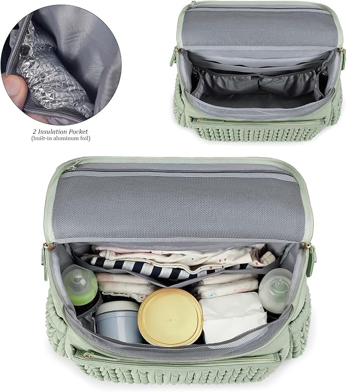 Convertible Diaper Bag Backpack, Waterproof Nappy Changing Bag, Travel Mummy Bag with Changing Pad, Shoulder Strap (GREEN)