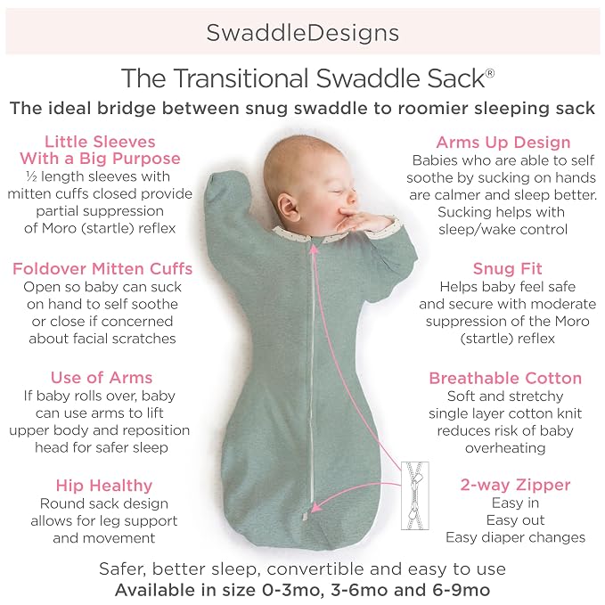 SwaddleDesigns 6-9 Mo Baby Sleep Set, Teal and Watercolor Mountains & Trees, Transitional Swaddle Sack with Arms Up Half-Length Sleeves & Mitten Cuffs and Softest Cotton Muslin Crib Sheet