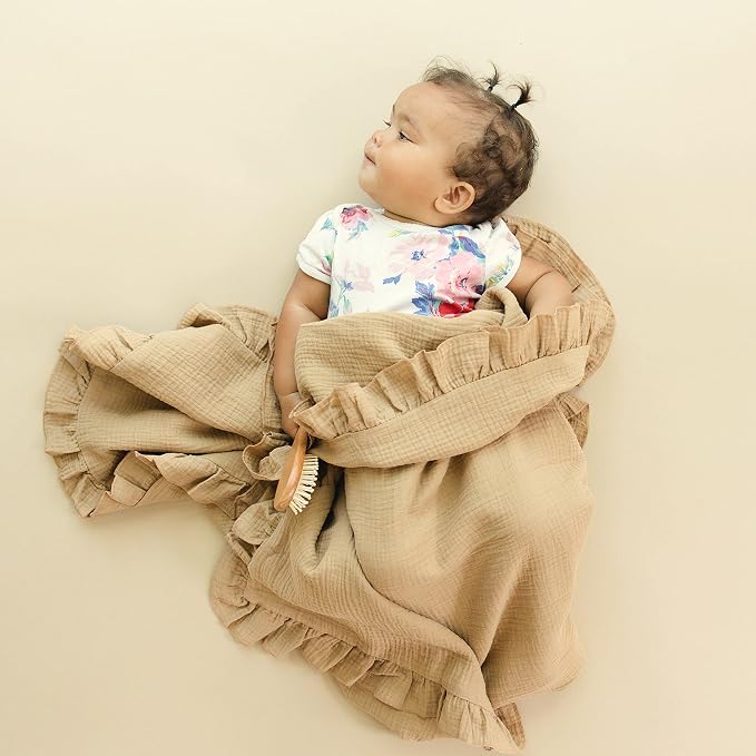 Leyl&Ari Toddler Blanket and Lovey Set | 100% Organic Cotton | Ruffled Blanket (Desert Sand)