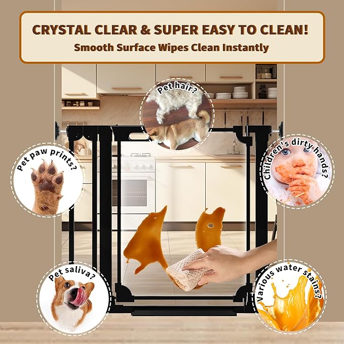 40.5" Extra Tall Clear Acrylic Baby Gate 29.5"-37.8" Wide Pressure Mounted Clear Dog Gate Indoor - No Drill Auto Close, Walk Through Baby Gates for Stair & Doorways & Hallway
