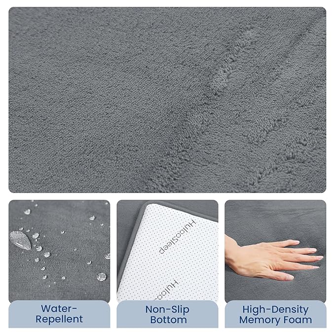 Huloo Sleep Baby Play Mat for Floor,1.3" Thick Elasti-Foam Large 59"×71" Playpen Mat,Non-Toxic Certified Water-Repellent Coral Velvet, Non-Slip Safe Crawling Mat for Tummy Time, Toddler & Infant (Dark Grey)