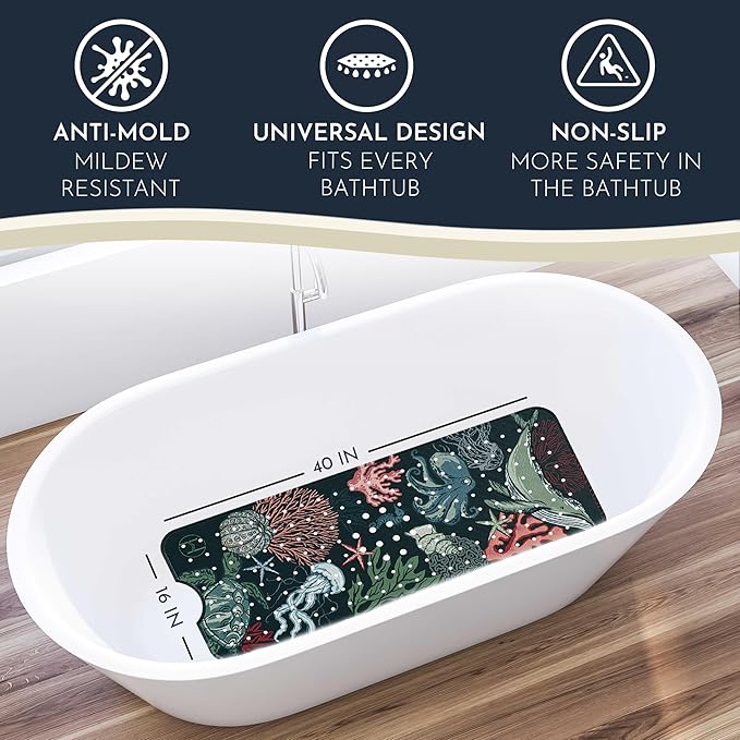 Bathtub Mat Non Slip Anti Mold for Kids 40x16 - homerella® Bath Mat for Tub, BPA Free, Incl. 2 Hooks, Washable Shower Mat Non Slip Anti Mold, Shower Mats for Inside Shower, EU Certified