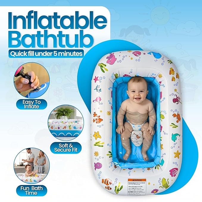 Mommy's Helper | Inflatable Under The Sea Baby Bathtub, Collapsible Safe Baby Bath Tub with Anti-Sliding Saddle Horn Seat, Must Have Travel Toddler Bath, Portable Bathtub Recommended Months 3 to 15