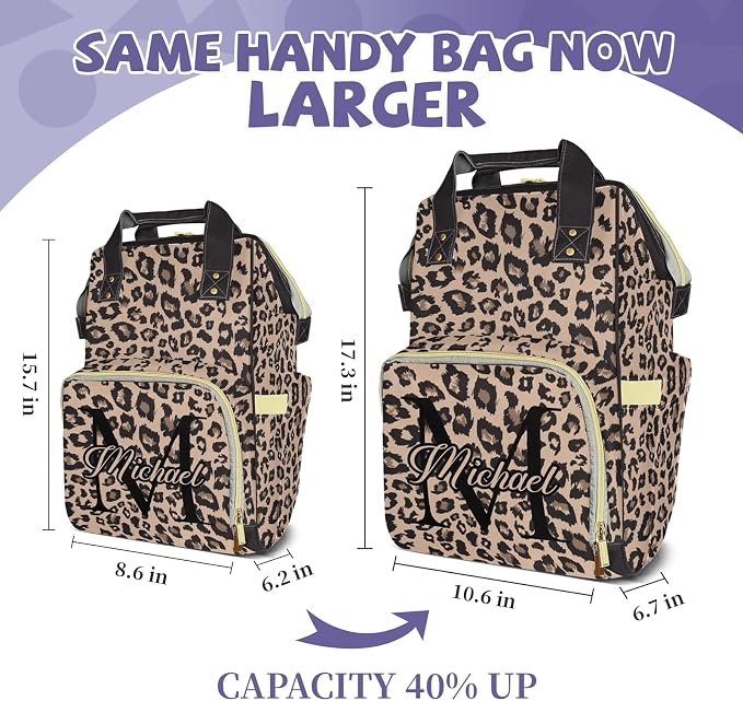 Custom Diaper Backpack, Large Capacity Baby Changing Backpack with Insulated Pocket, Multifuction Mommy Bag for Girl, Coffee Leopard