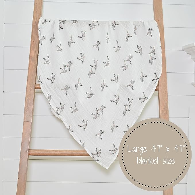 LollyBanks Muslin Swaddle Blankets, 100% Cotton Newborn Blanket for Boys and Girls, 47 x 47 Inches Lightweight and Breathable Baby Swaddle Blanket, Baby Essentials, Registry (Mallard Duck Prints)