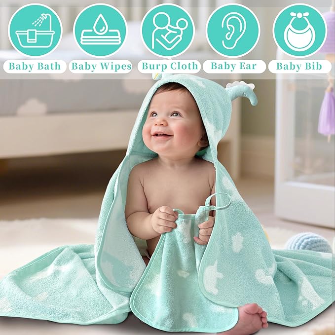 VOOVA & MOVAS Dino & Ivory Ultra-Soft Baby Washcloths ??100% Cotton, Highly Absorbent ??12"x12", 6 Pack ??Newborn Towels ??Baby Essentials ??Perfect Set