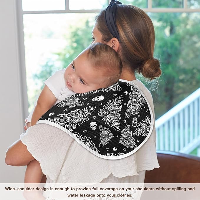 Muslin Baby Burp Cloths, Gothic Gothic Skull Moth Muslin Washcloths Baby Bibs Rags Comfy Soft Absorbent in for Newborn Boys and Girls 4 Piece 22 x 11 Inch