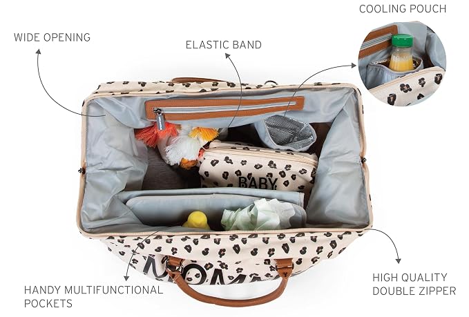 Childhome The Original Mommy Baby Travel Bag, Large Baby Diaper Bag, Hospital Bag, Tote Bag, Pregnancy Must Haves (Canvas Leopard)