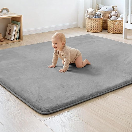 1.3" Thick Baby Floor Play Mat 79x158, Basic Padded Foam Mat for Tummy Time Crawling, Non Slip Cushioned for Babies Toddlers Infants Kids (Light Grey)