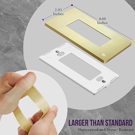 ENERLITES Elite Series Screwless Decorator Wall Plate Child Safe Outlet Cover, Gloss Finish, Size 1-Gang 4.68" H x 2.93" L, Unbreakable Polycarbonate Thermoplastic, SI8831-BGD, Brushed Gold