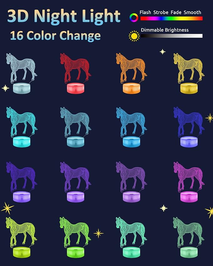 Attivolife Horse Night Light, Animal 3D Illusion Night Lamp 16 Color Changing with Remote Control Timer, Room Decor Best Birthday Gifts for Horse Lover Girls Women Teen