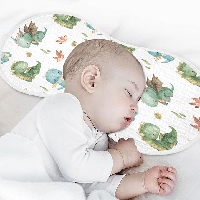 Watercolor Dragon Bird Leaf Pattern Muslin Burp Cloths for Baby 4 Pack 100% Cotton Baby Washcloths Bibs for Boy Girl