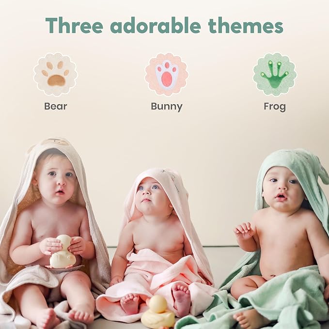 CuddleBug Hooded Baby Bath Towel & Washcloth Set (Bear) - 100% Cotton Terrycloth Hooded Baby Towels for Newborn & Toddler - Super-Soft & Absorbent, Newborn Essentials (33" x 33") - Blush Pink