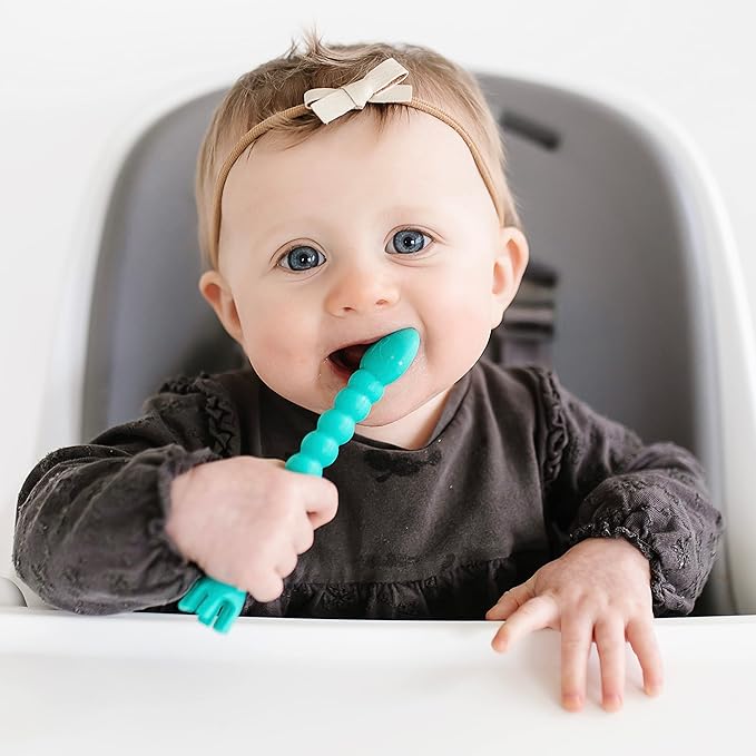 Ryan & Rose Cutie Tensils Baby Spoon and Fork [2 Pack] (Turquoise)