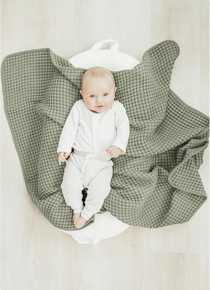 Konssy Waffle Baby Blanket - Soft & Cozy Nursery Swaddle Blanket, Lightweight Toddler Throw for Boys & Girls, Ideal for Wrapping(Amy Green)