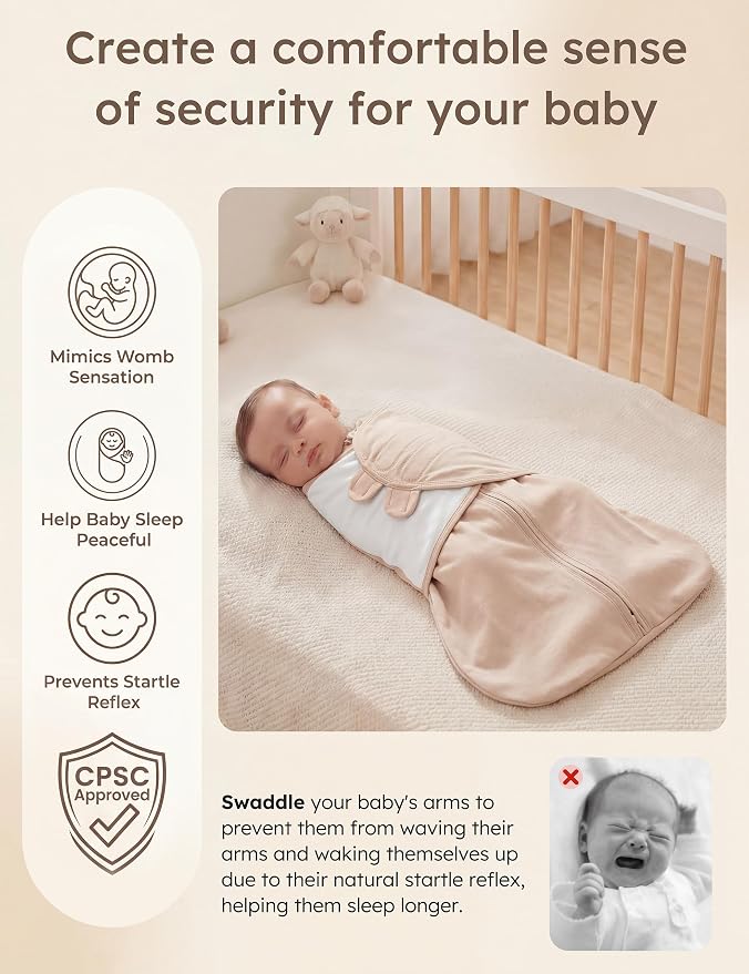 Unnivoll Newborn Sleep Sack Swaddle 100% Cotton Baby Swaddle 0-3 Months, 3-Way Adjustable Wearable Blanket, TOG 0.5, 2 Pack for Baby Boy Girl White Brown Flower