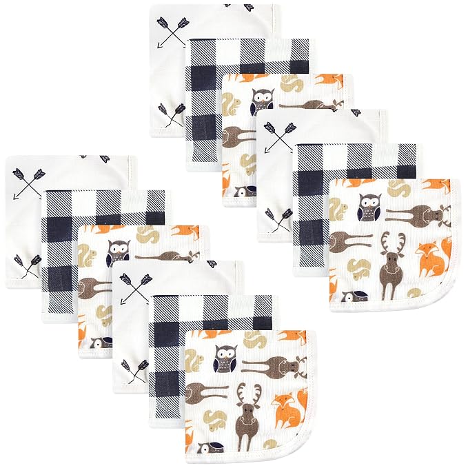 Hudson Baby Unisex Baby Cotton Muslin Washcloths, Forest, One Size