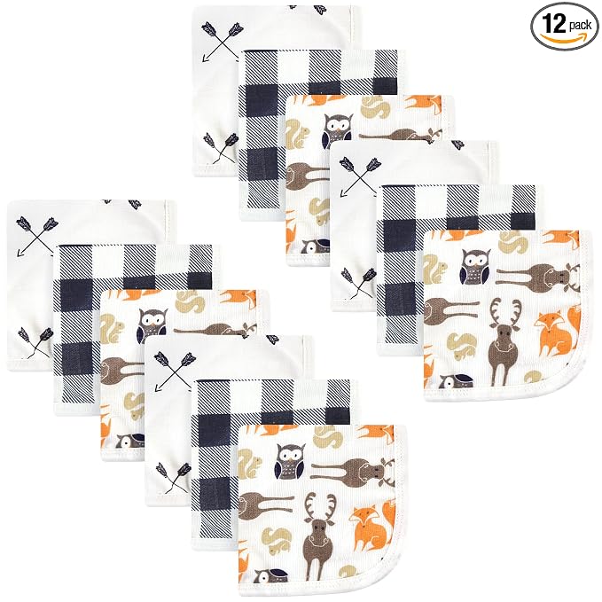 Hudson Baby Unisex Baby Cotton Muslin Washcloths, Forest, One Size