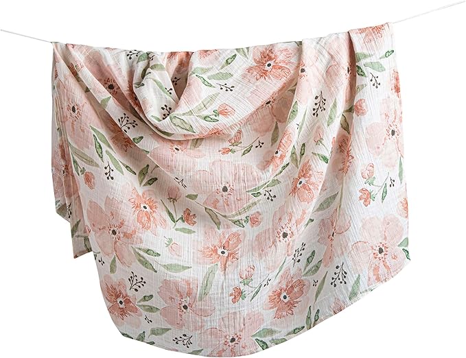 Crane Baby 100% Cotton Muslin Swaddle Blankets, Parker Pink Floral, Baby Swaddle Blanket, Set of 2, 47" x 47", Swaddles for Newborns, Baby Muslin Swaddle Blanket, Swaddle Blankets for Boys & Girls