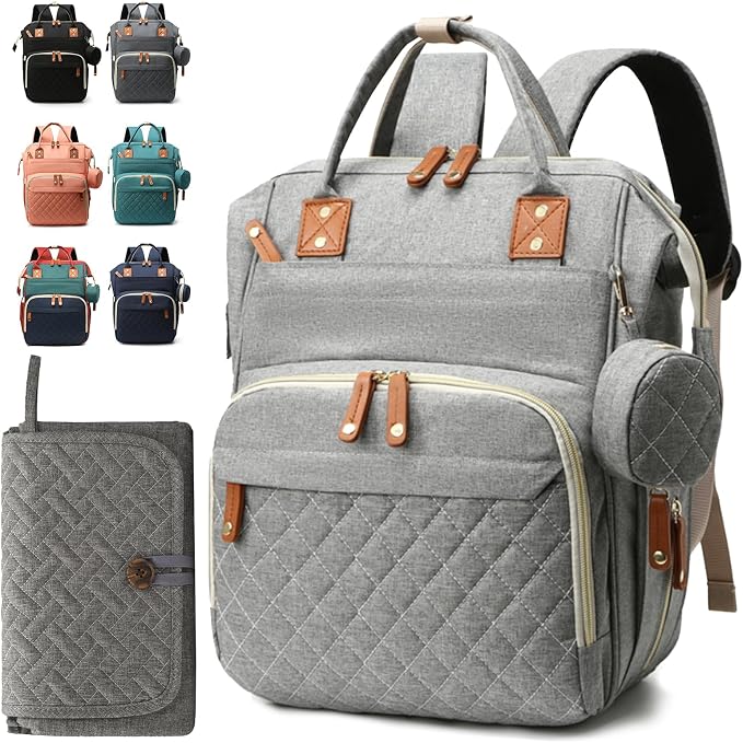 Diaper Bag Backpack for Girls Boys: Gray Toddler Diaper Bag with Changing Pad Baby Backpack Diaper Bag for Mon Dad Newborn Cute Mochila Pañaleras para Bebe Niña Niño Baby Registry Search Essentials