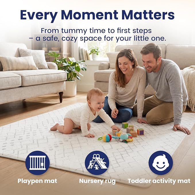 Huloo Sleep Baby Play Mat for Floor - 79x59 Inches 1.3" Thick Elasti-Foam Playpen Mat for Toddlers Infant Kids, Water-Repellent Nursery Rug, Non-Slip Backing for Crawling & Tummy Time, Grey Diamond