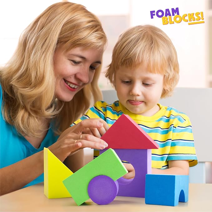 Number 1 in Gadgets Giant Foam Building Blocks, Building Toy for Kids, Ideal Blocks Construction Toys for Toddlers, 50 Pieces Different Shapes and Sizes, Waterproof, Bright Colors, Safe, Non Toxic