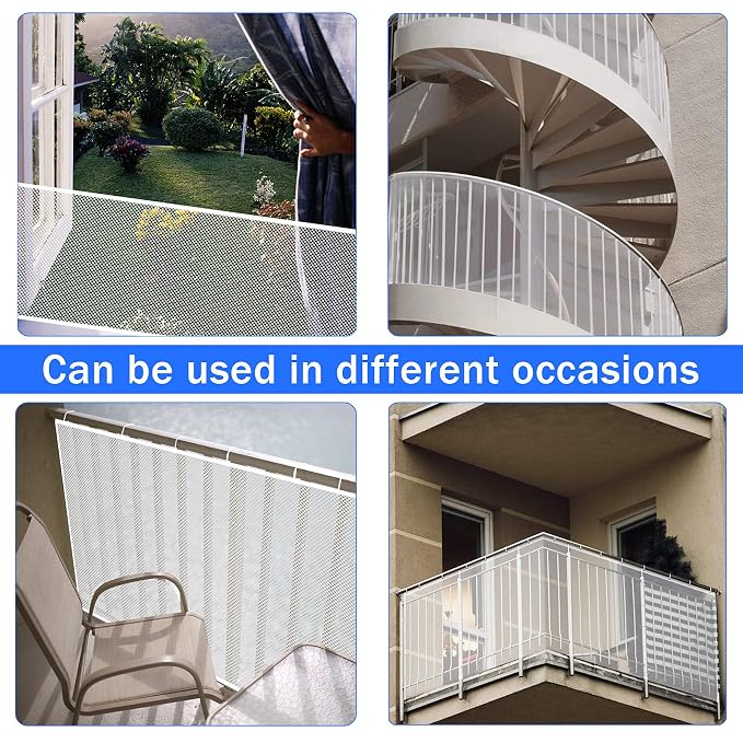 Stairway Net - Baby Safety Rail – Balcony Railing Guard -10ft L x 2.6ft H Banister Proofing Stair for Child, Small pet,Toy- Indoor & Outdoor(White)