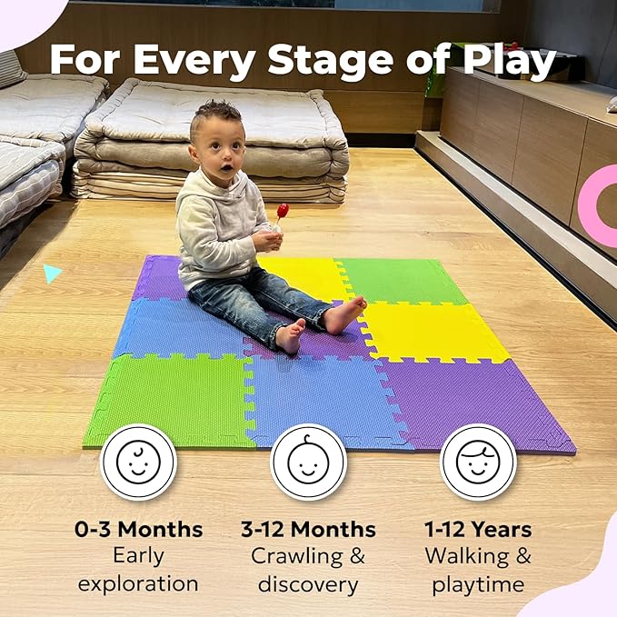 MioTetto Baby Play Mat, Comfortable Playtime Mat ??Portable Foam Floor Tiles, Safe Baby mat for Floor for Crawling & Development, Soft Play mat for Babies, Stylish Interlocking Foam Tiles