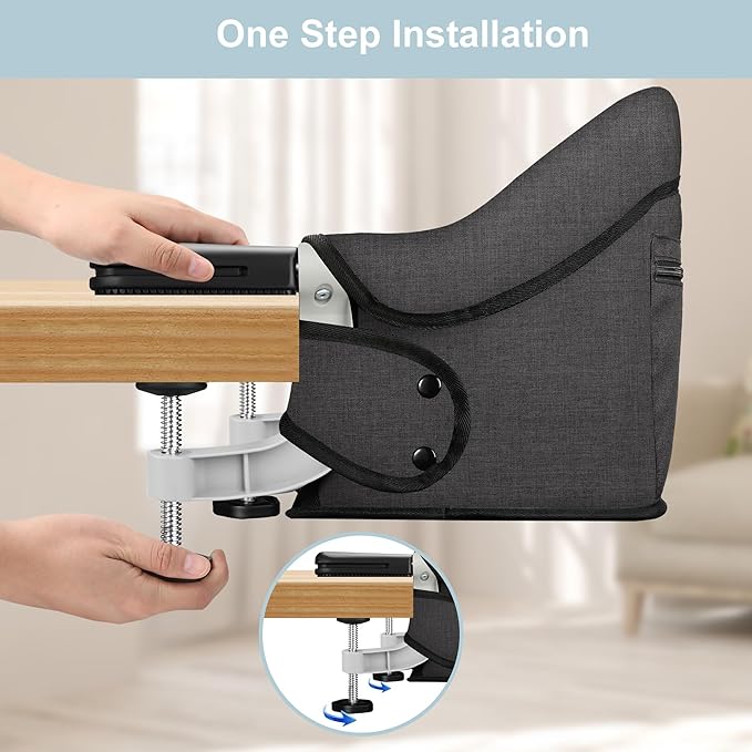 Hook On High Chair, Portable Foldable Clip On Baby Travel High Chair, Lightweight Feeding Seat with Storage Bag, BPA-Free Safety Harness for Home Restaurant (Brown)